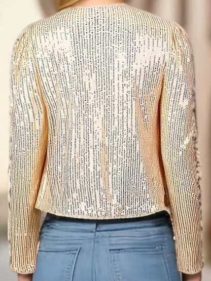 Elegant Casual Bomber Jacket - Fashion Women's Long Sleeve Round Neck, Spring Autumn Solid Color Knitted Outerwear  Amazon Does Not Sell