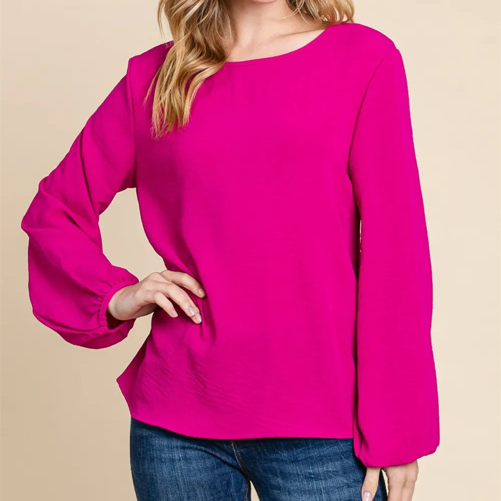 BOMBOM Textured Balloon Sleeve Top