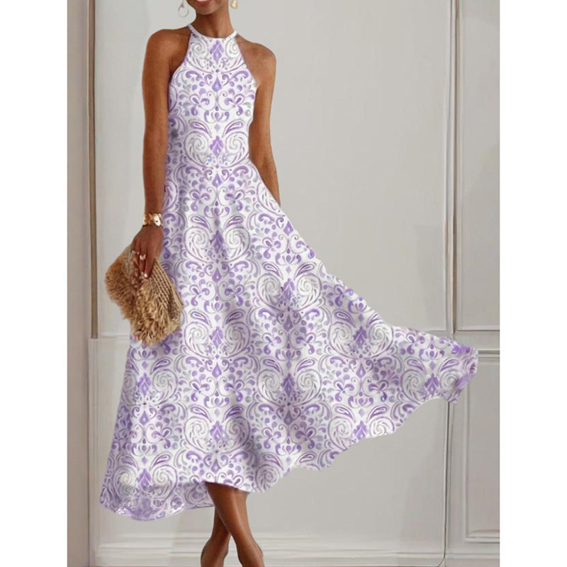 Womens Summer Halter Dress Casual Loose Boho Floral Sundresses Flowy Beach Vacation Outfits