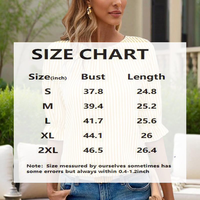 Women's Solid Color Casual Back Button Shirt - Round Neck Striped Summer Top, Breathable Blouse For Relaxed Wear