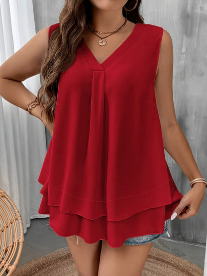 Self-pick-up Plus Size Women'S Solid Color V-Neck Sleeveless Shirt Fashion Chiffon Tank Top