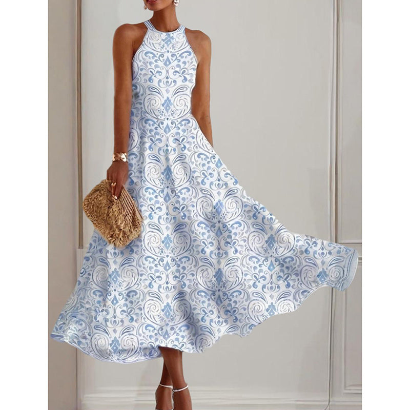 Womens Summer Halter Dress Casual Loose Boho Floral Sundresses Flowy Beach Vacation Outfits